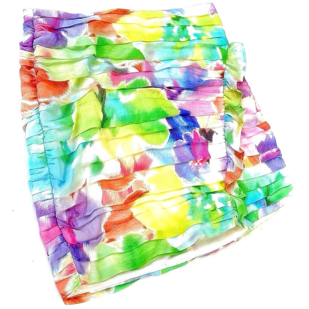 Zara Watercolor Ruffle Mini Skirt Y2K Pastel Floral Bodycon Summer Vacation NEW - Picture 2 of 15